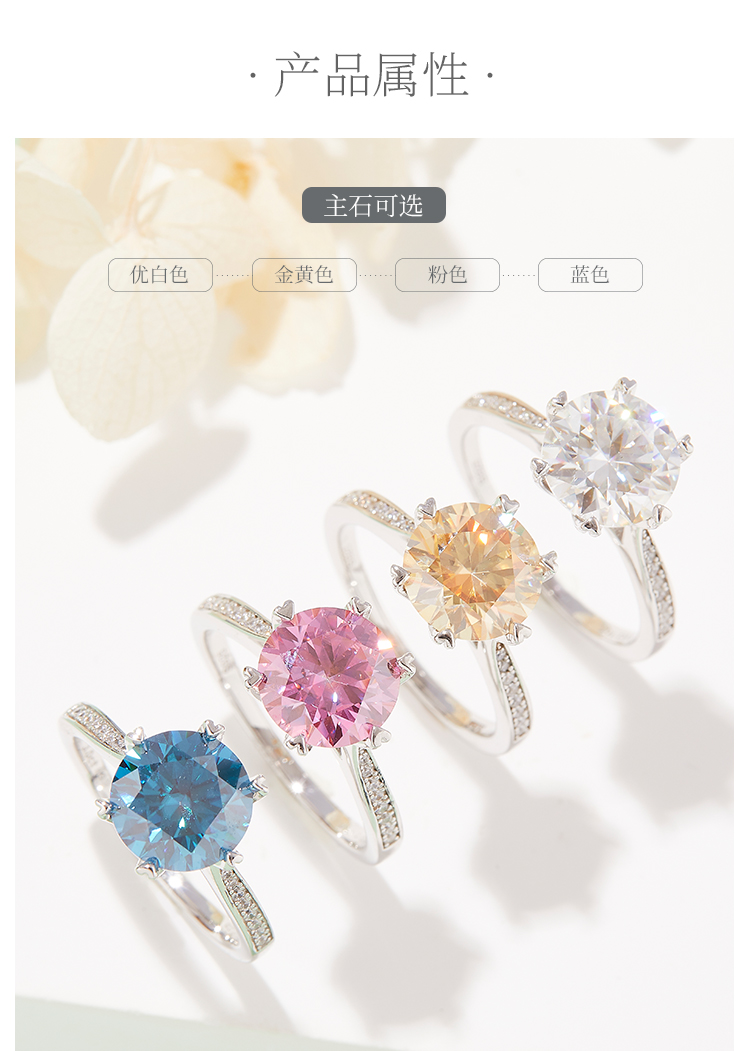 时来运转S925银镀白金莫桑钻女戒3.0克拉D级 - 2